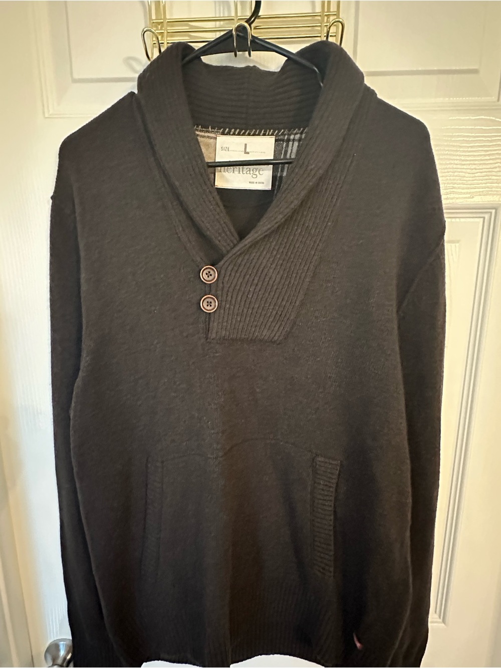 Heritage Men's V-Neck Shawl Collar Sweater - Dark Brown